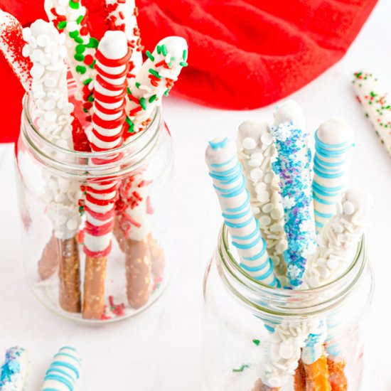 Chocolate Holiday Pretzel Rods