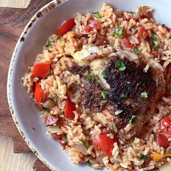 Oven Baked Chicken Thighs & Rice