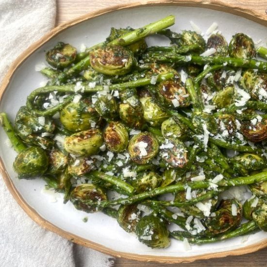 Roasted Brussels Sprouts, Asparagus