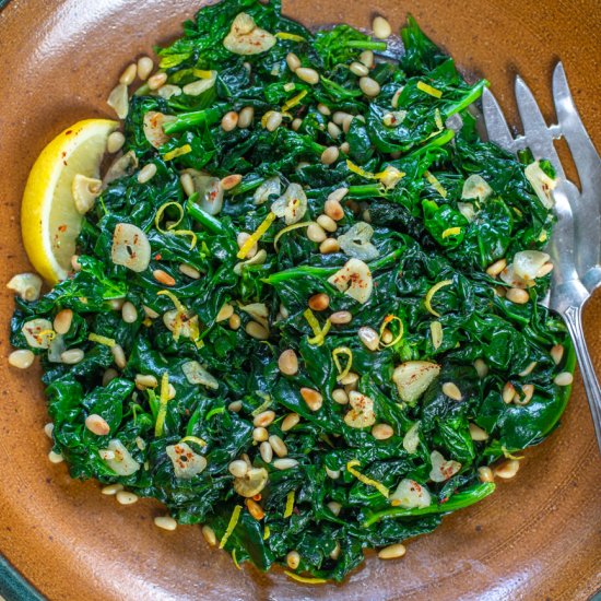 Spinach w Lemon & Pine nuts