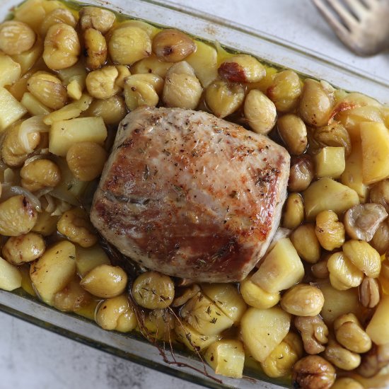 Baked pork loin with chestnuts