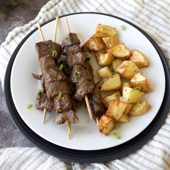 Beef heart skewers