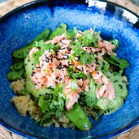 Quinoa, Salmon, Snow Peas bowl