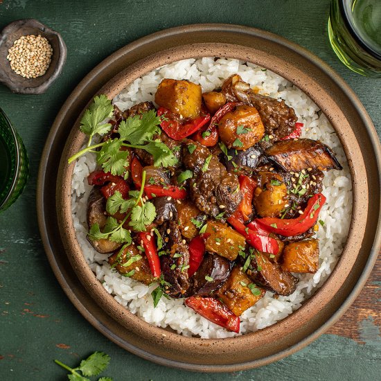 Kabocha squash and beef stir fry