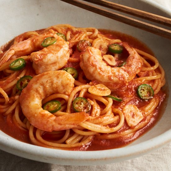 Quick Korean Seafood Pasta