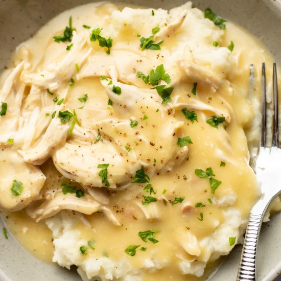 shredded chicken and gravy