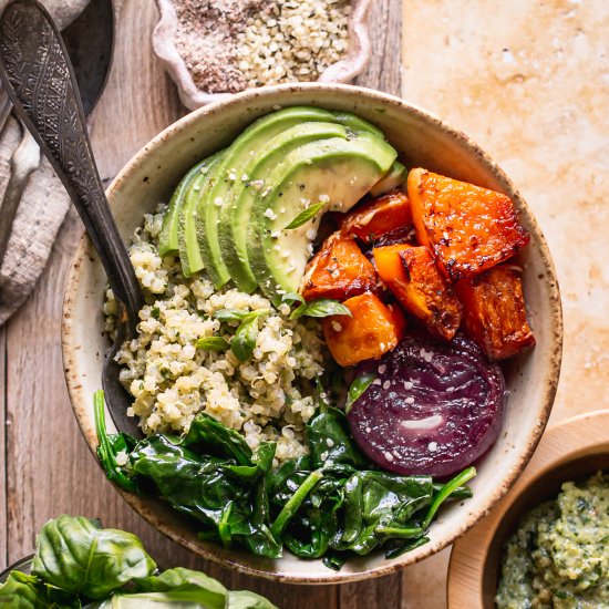 Butternut Squash Pesto Quinoa Bowls