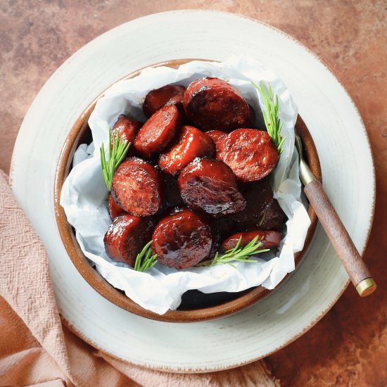 Pomegranate glazed sausage bites