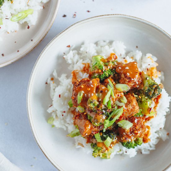 BAKED CRISPY TOFU WITH PEANUT SAUCE