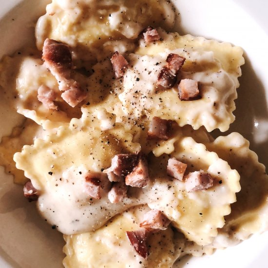 5 mins Carbonara Inspired Ravioli