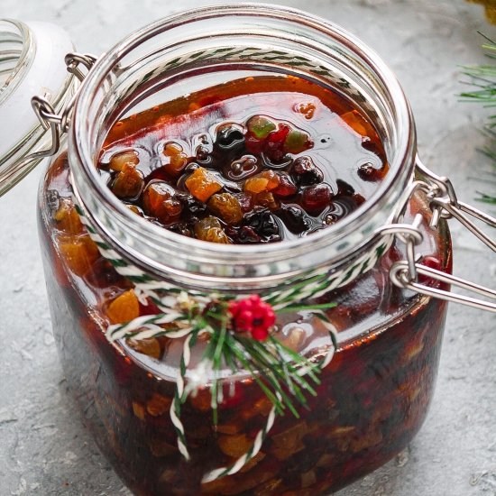 Soaking fruits for Christmas cake