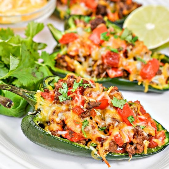 GROUND BEEF STUFFED POBLANO PEPPERS