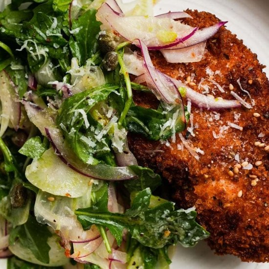 Crispy Chicken with Fennel Arugula