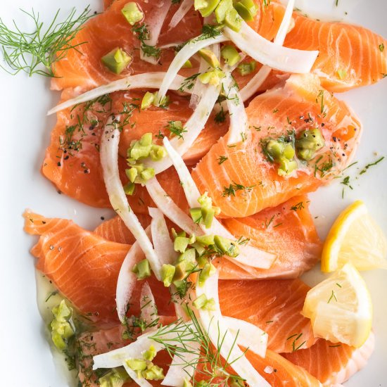 salmon crudo with fennel and olives