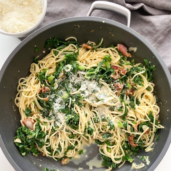 Simple Kale Spaghetti Carbonara