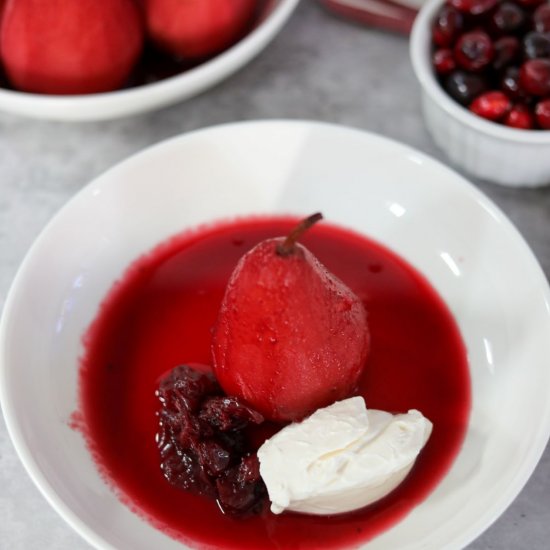 Cranberry and Red Wine Poached Pear