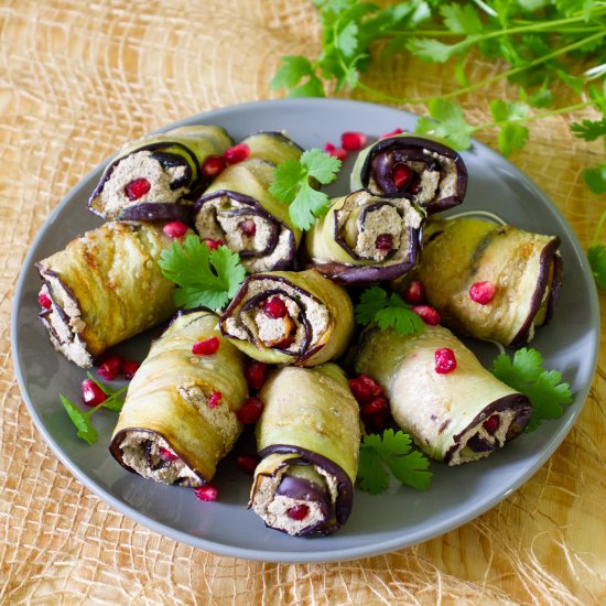 Eggplant and walnut rolls