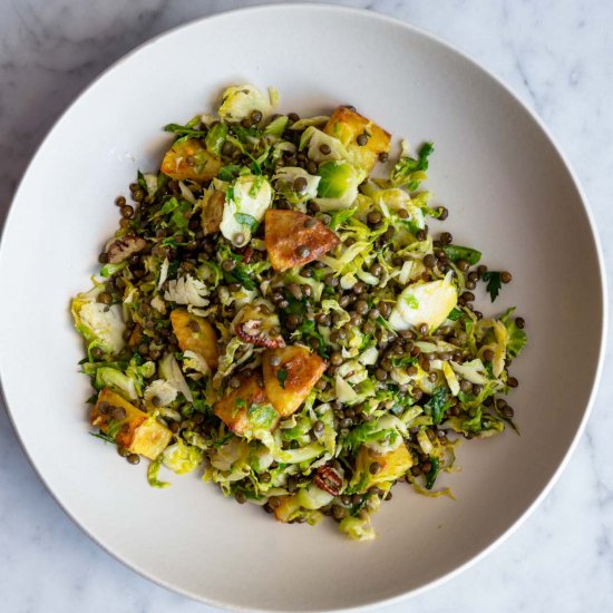 Warm Brussels Sprout Salad w/Lentils