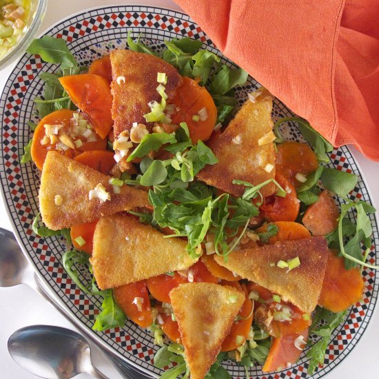 Persimmon Salad with Fried Cheese