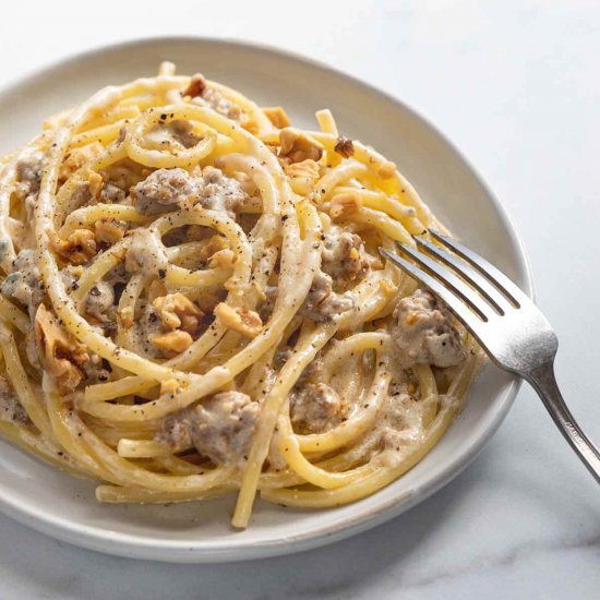 Blue Cheese, Sausage, Walnut Pasta