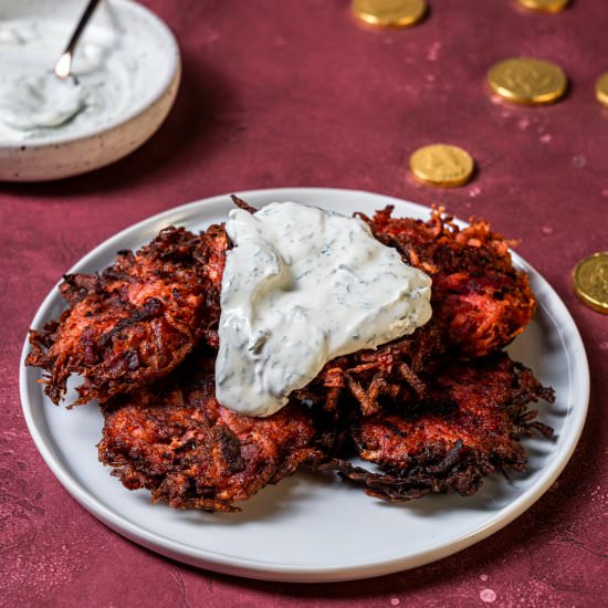 Pickled Beet and Potato Latkes