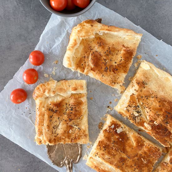 Cheese and Onion Puff Pastry Slices