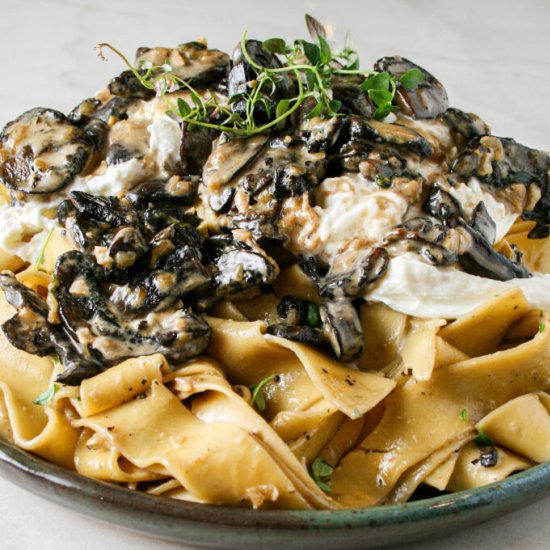 Creamy Mushroom Pasta with Burrata