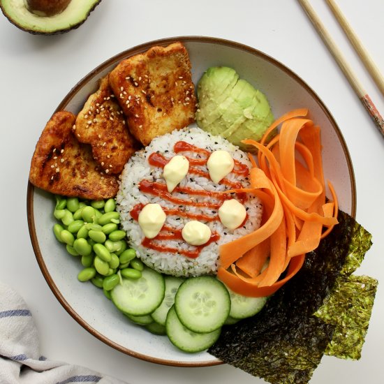 Tofu sushi rice bowl