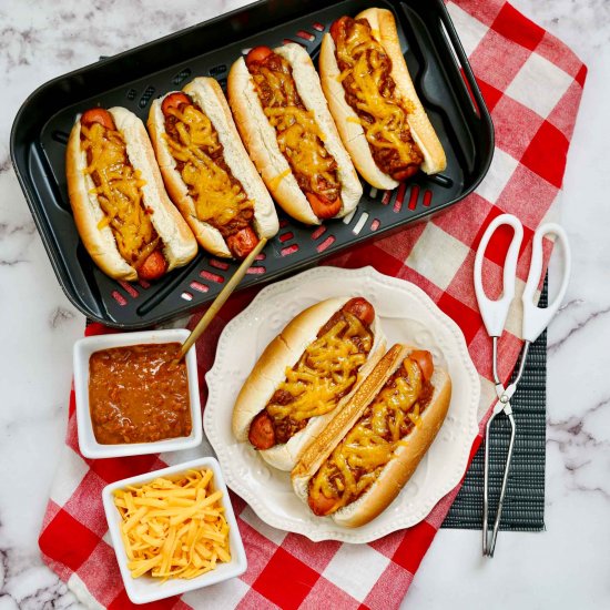 Easy AIr Fryer Chili Cheese Dogs