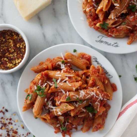 Healthy Spicy Arrabbiata Lentil Pasta