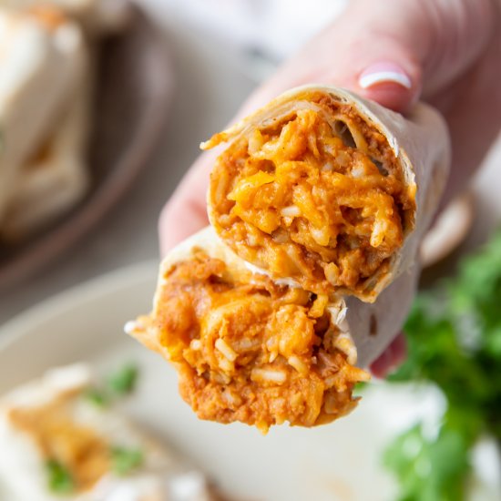 Baked Cheesy Bean and Rice Burritos