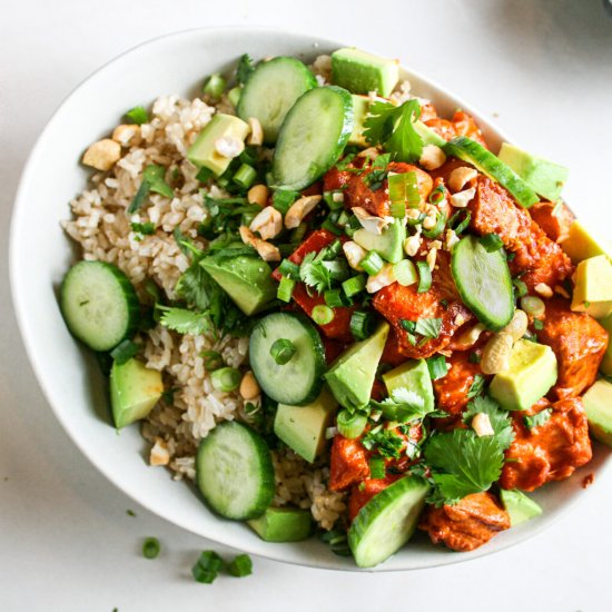 spicy salmon rice bowl