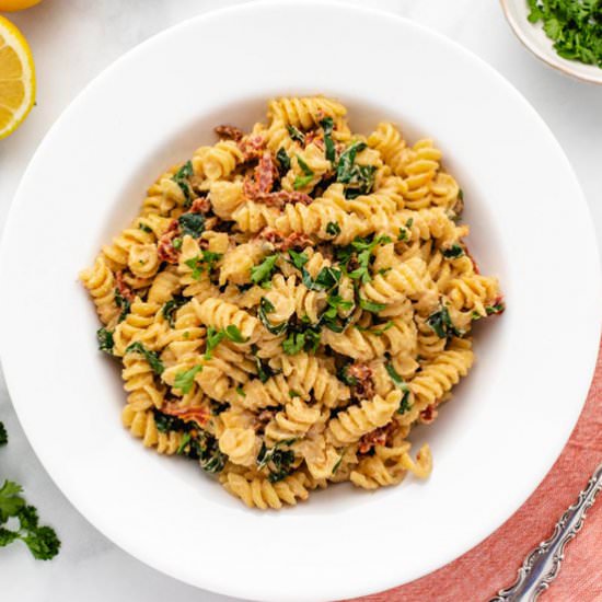 tahini pasta with sun-dried tomatoe