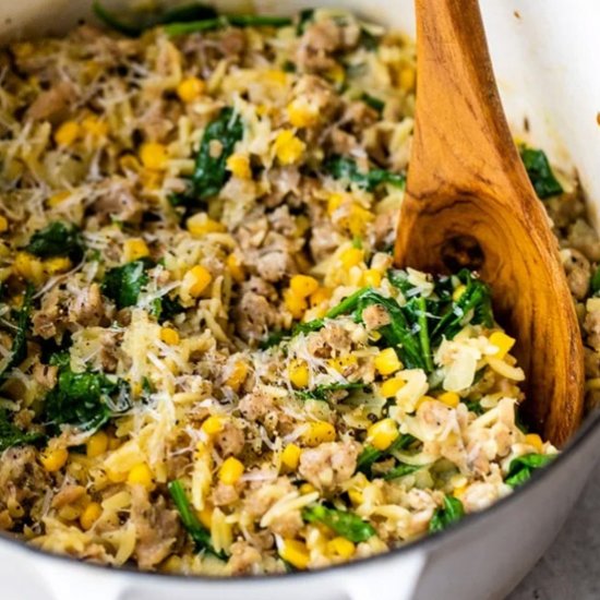 One-Pot Orzo with Sausage, Spinach