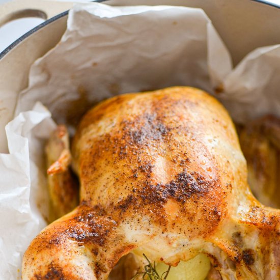 Dutch Oven Whole Roasted Chicken