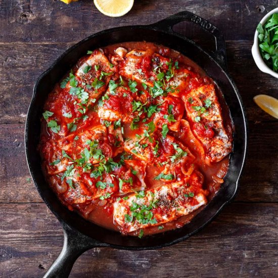 Greek Fish With Tomatoes And Onions