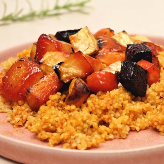 roast root veg with bulgur