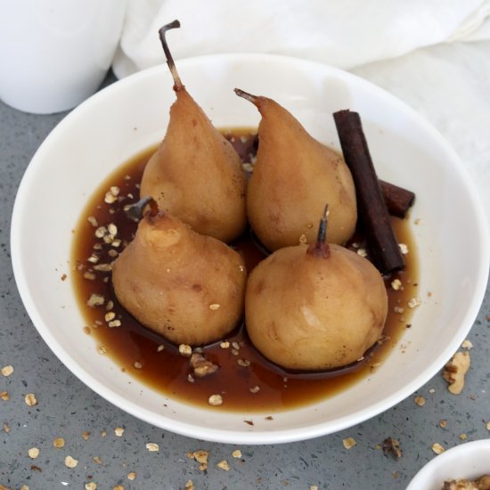 Brown Sugar & Bourbon Poached Pears