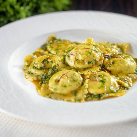 Crab Ravioli with Saffron Sauce