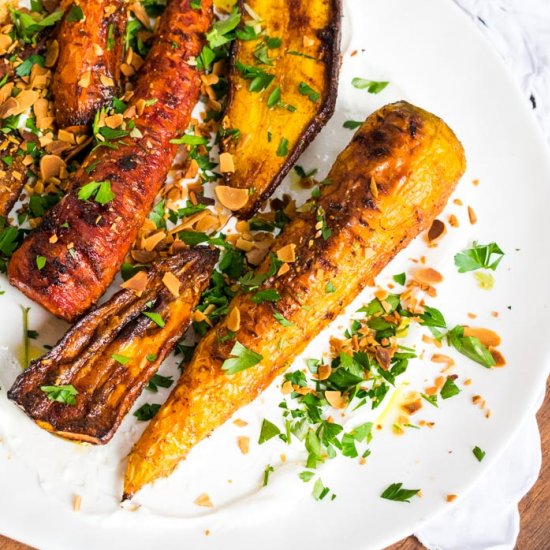 Roasted carrots over labneh