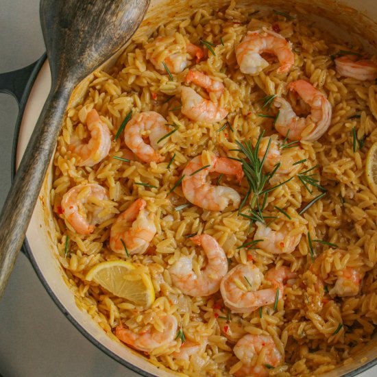 Creamy Rosemary Orzo with Shrimp