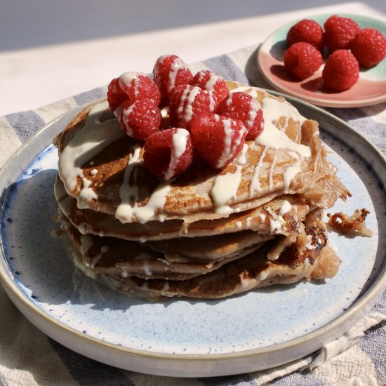 Raspberry white chocolate pancakes