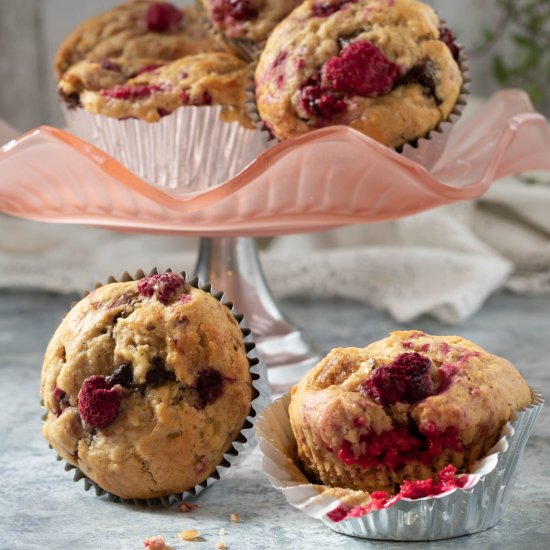 Banana Raspberry Choc Chip Muffins