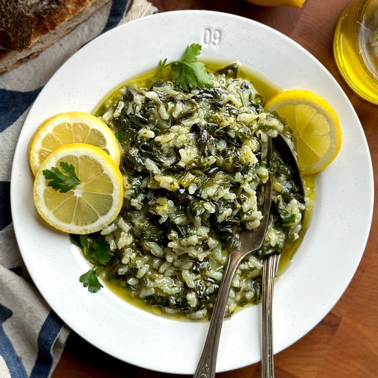 Greek Rice With Spinach And Lemon