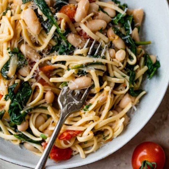 White Bean Scampi with Linguine