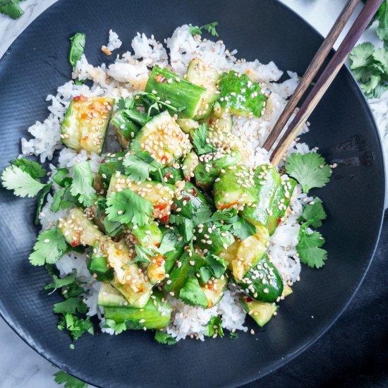 Smashed Cucumber Crispy Rice Salad