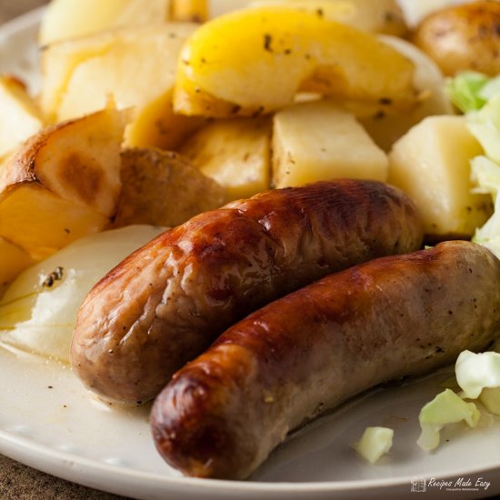 Sausage and apple traybake