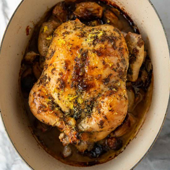 Dutch Oven-Roast Chicken & Shallots