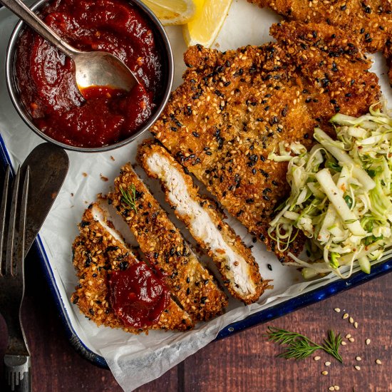 Seeded chicken schnitzel