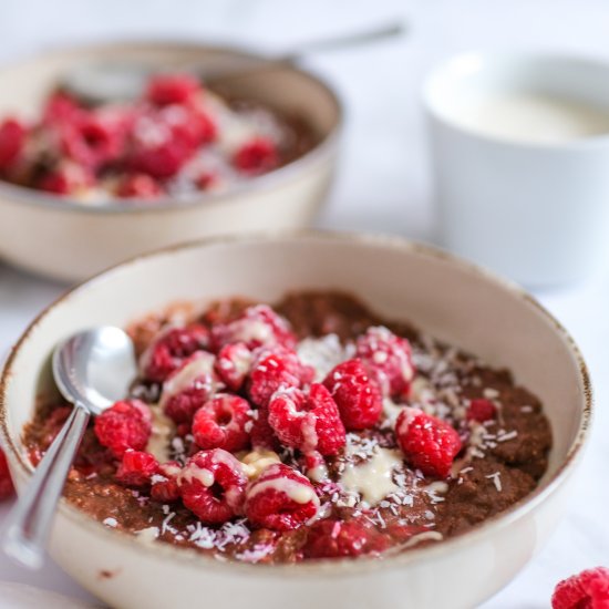 Chocolate Porridge with Raspberry